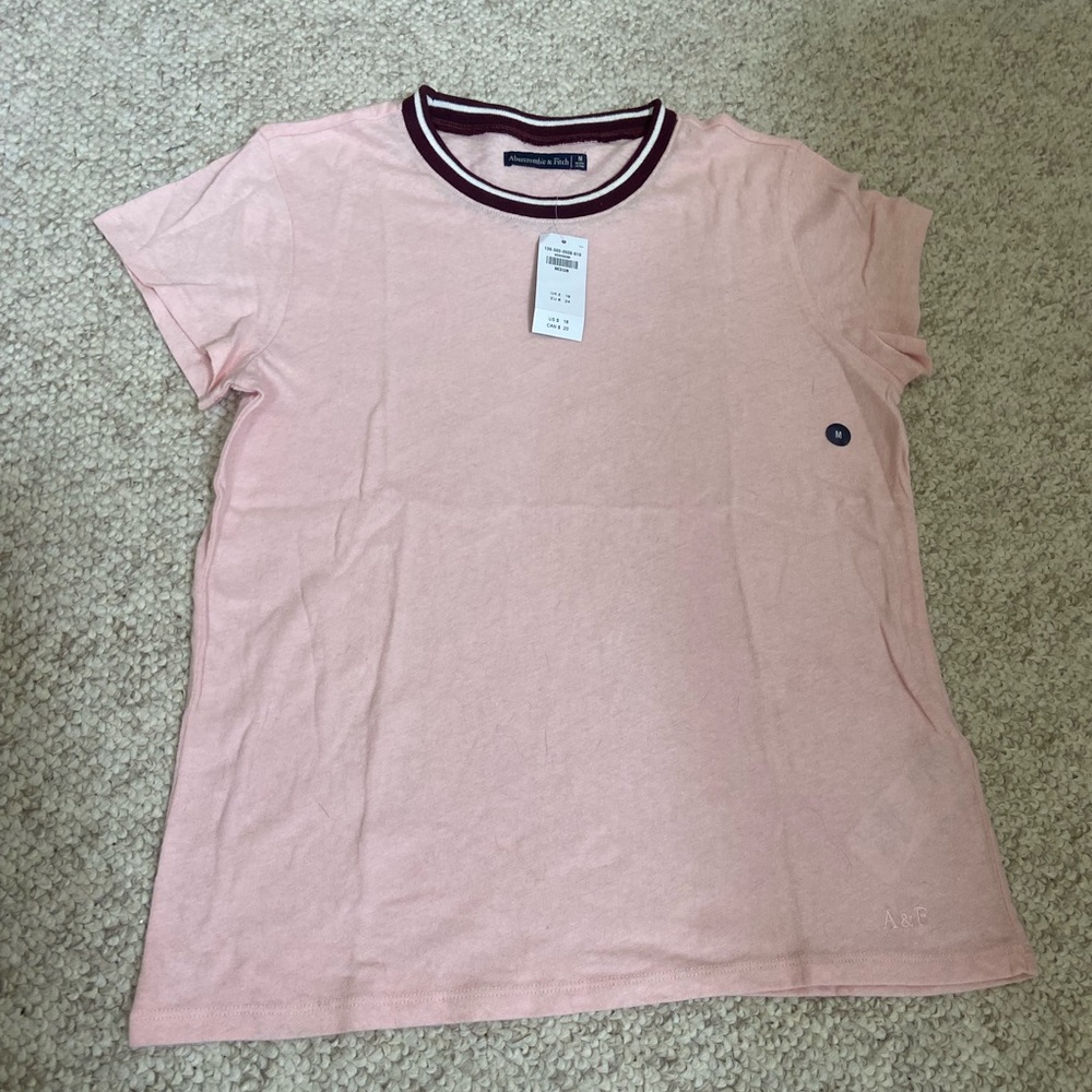Abercrombie and Fitch Pink and Red Ringer Tee Size Medium